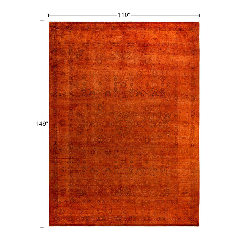 Overyed One-of-a-Kind Rectangle 9'2" X 12'5" New Age Wool Area Rug Orange/Rust/Black