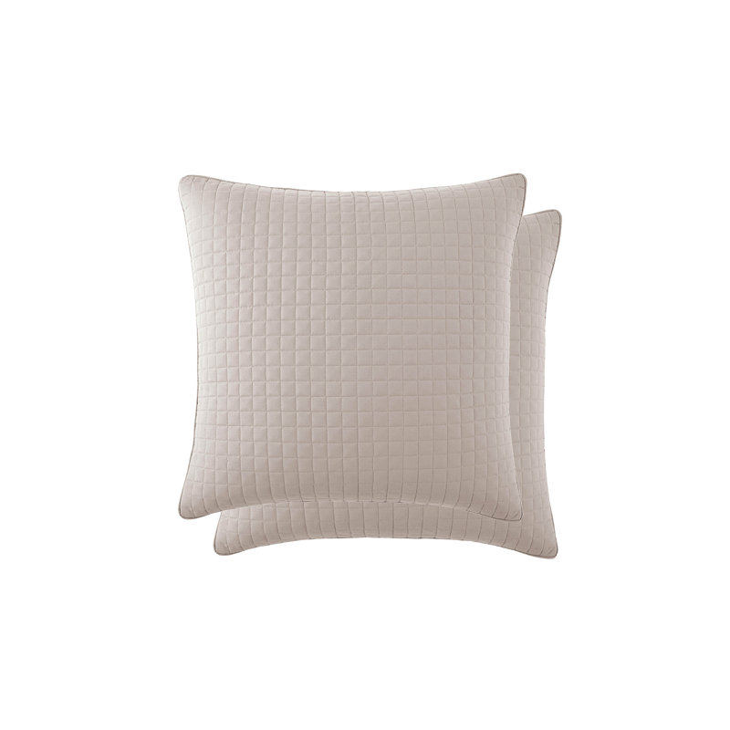 Couvre-oreillers matelassés à motif carré en microfibre à double bordure brossée avec bords passepoilés Southshore Fine Linens, lot de 2, 22 po x 22 po, os
