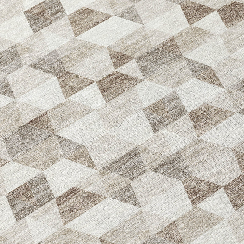 Machine Washable Indoor/Outdoor Chantille ACN2694 Geometric Rug, Ivory, 5' x 7'6"