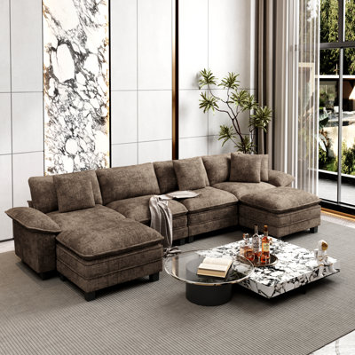 Canapé modulaire de 158 po avec 2 repose-pieds, siège surdimensionné en U profond avec accoudoirs larges amovibles