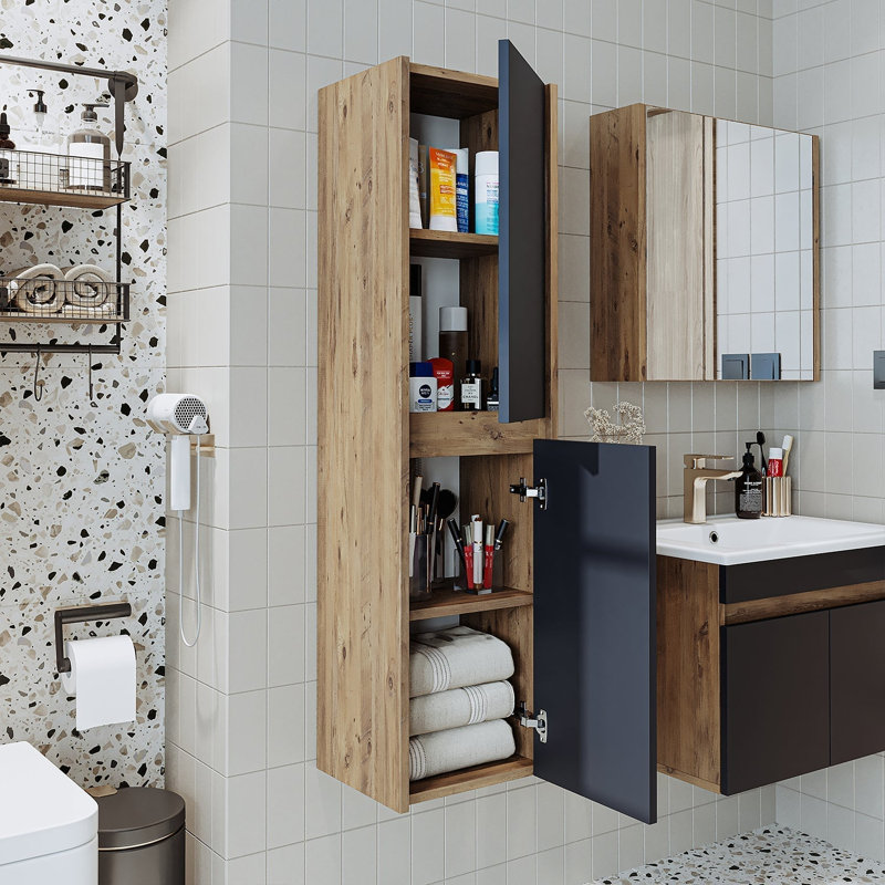 Ruarie Tall Bathroom Towel Storage Cabinet,  Anthracite/Oak