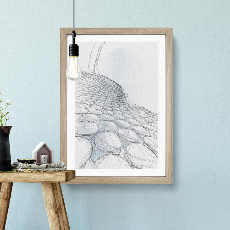The Bullring in Birmingham in Abstract - Picture Frame Drawing Print, 65cm H x 48cm W x 2cm D, Oak Framed