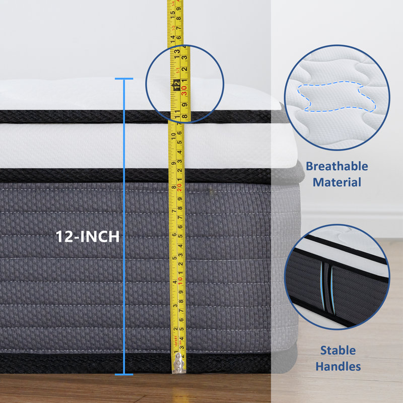 Ravalli Medium Pillow Top Pocket Spring With Gel Memory Foam Hybrid Mattress In A Box, Full, 12"