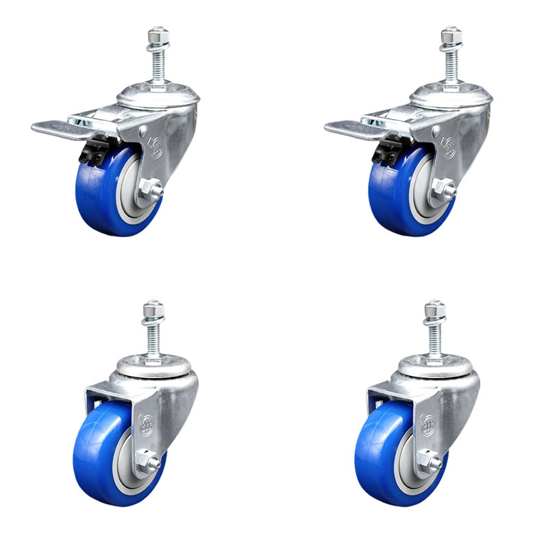 Polyurethane Swivel 10mm Stem Caster Set 2 Total Lock Brake