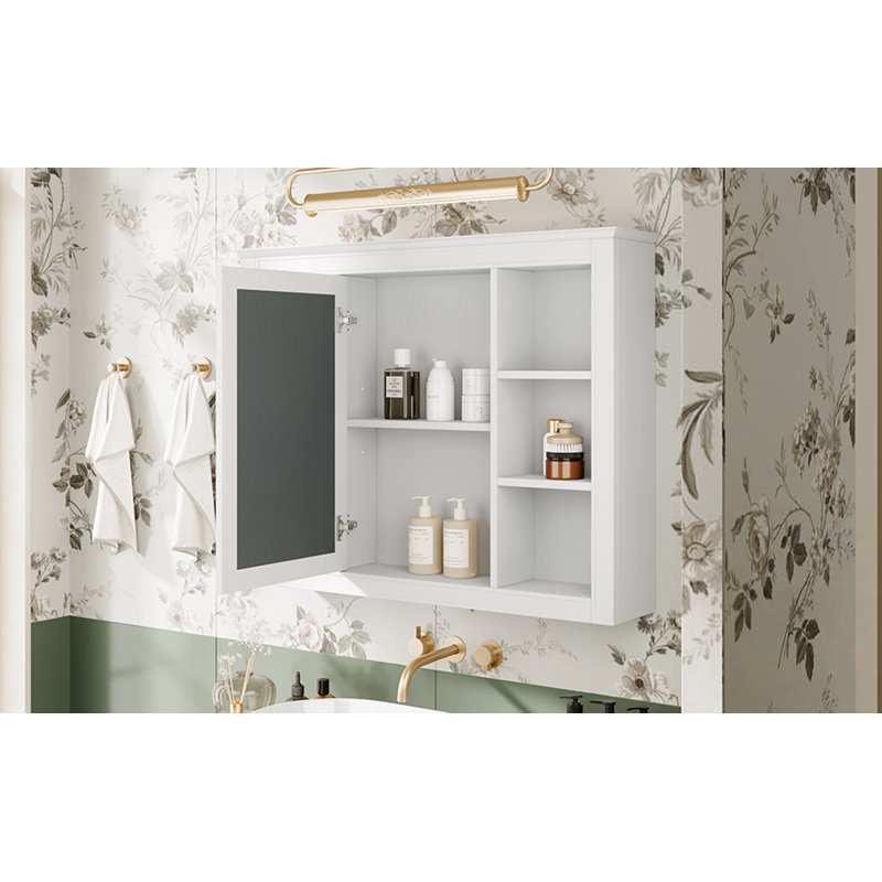 Armoire de rangement murale avec porte miroir, Blanc