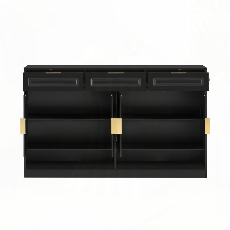Armoire d'appoint avec 3 tiroirs et 4 portes, Noir