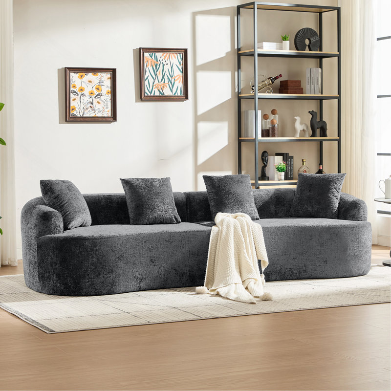 Causeuse courbée, petit canapé en chenille avec 3 coussins, canapé profond pour appartement, salon, aucun assemblage requis