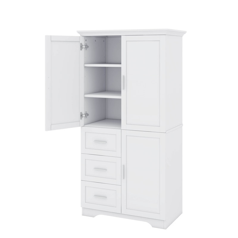 Tall And Roomy Storage Cabinet With Drawers And Doors Included, White