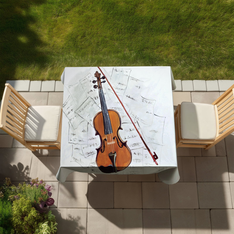 Violin on Music Sheet Tablecloth - Indoor/Outdoor Home Decor