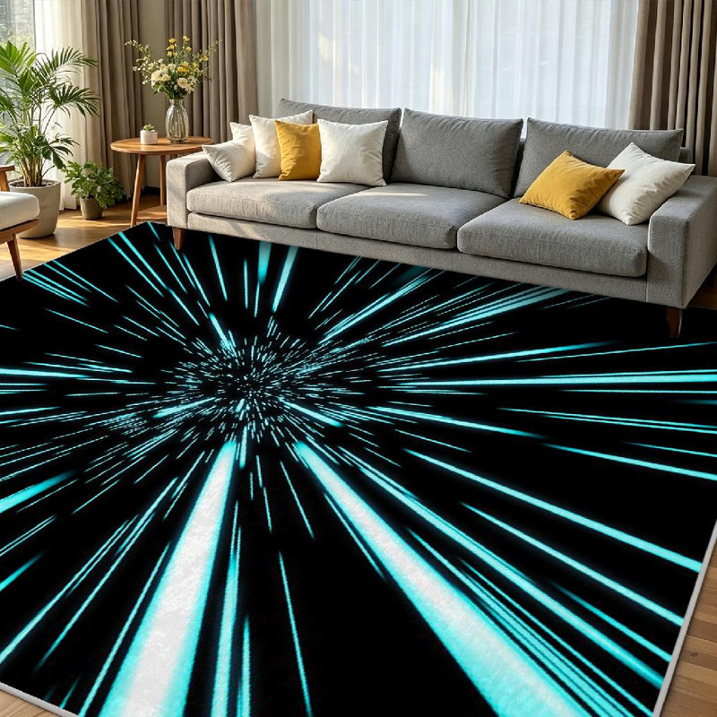 Tapis noir à volants profonds noir, Rectangle 79" x 118"