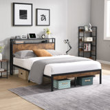 Size Metal Platform Bed Frame With Wooden Headboard And Footboard With USB LINER, No Box Spring Needed, Large Under Bed Storage, Easy Assemble