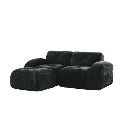 L-shaped Boneless Sofa,Soft Velvet Fabric,Tufted Design,32D High Density Sponge,No Assembly Required,Ergonomic Design,Bottom Anti-Slip Design,Movable Ottoman For Bedrooms