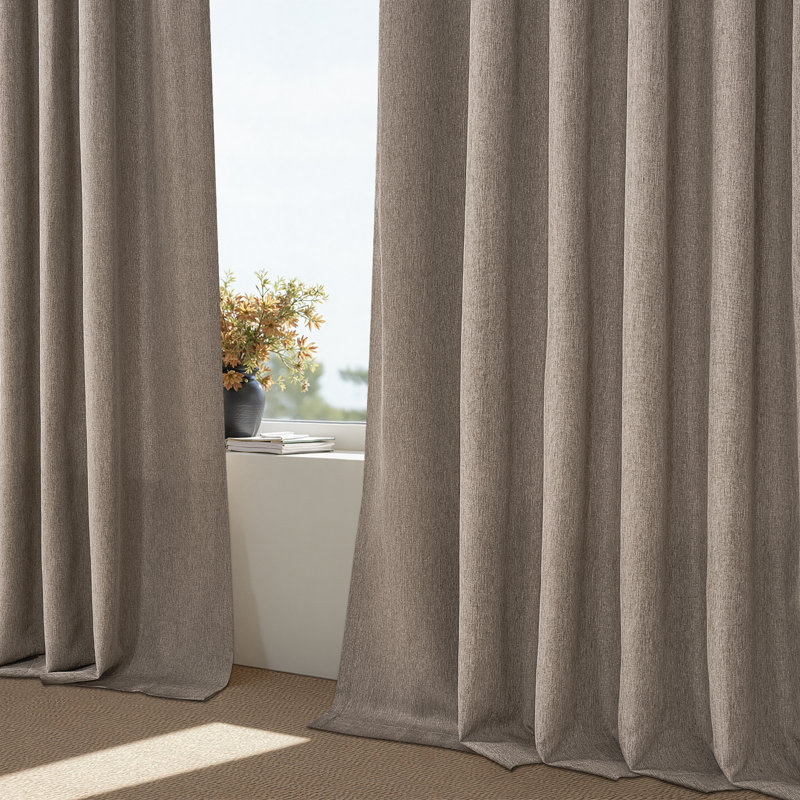 Rideau à plis pincés, rideau semi-diaphane avec crochets et anneaux, Taupe, L 40 po x L 108 po