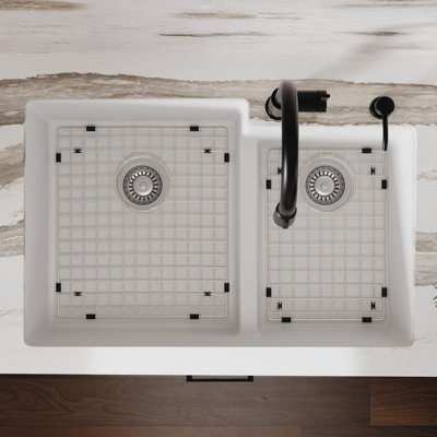 Karran Quartz 32'' X 21-1/4'' Double Bowl 60/40 Undermount Kitchen Sink Kit