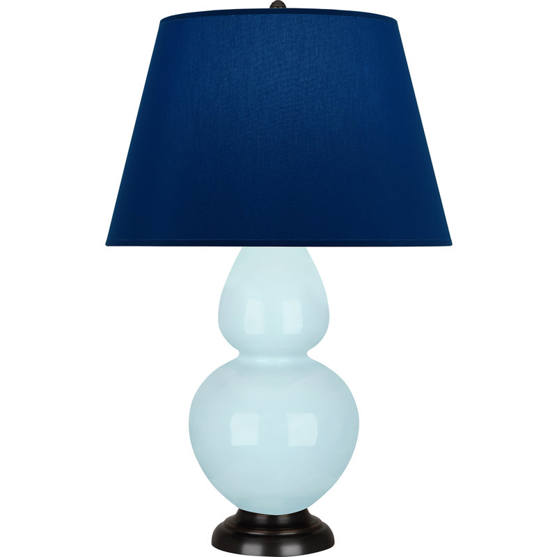 Lampe de table double gourde en céramique, Bleu bébé verni / bronze, Bleu marine/gris, Bronze