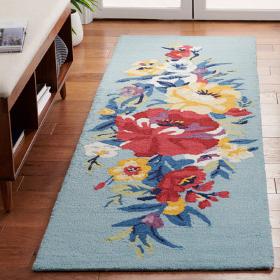 Chelsea Hand Tufted Wool/Cotton Floral Rug in Blue/Rose
