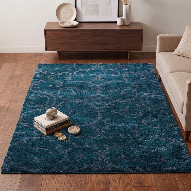 Contemporary 5' x 8' Hand Knotted Silk Blue Beige Rectangle Indoor Area Rug, Rectangle 5' x 8'
