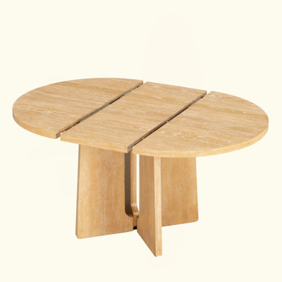 Wood Round Dining Table, Extendable Kitchen Table With 16Inch Removable Leaf For Dining Room, Living Room