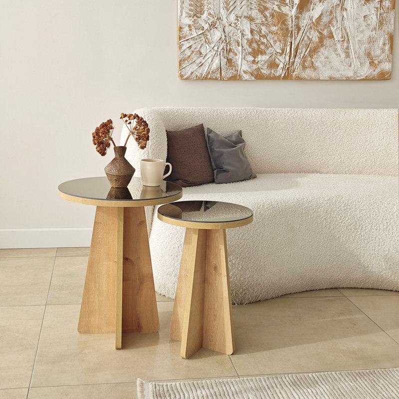 Modern Side Table Set (2 Pieces), Bronze & Sapphire Oak, 15.7 x 19.7 x 15.7 inches & 11.8 x 17.7 x 11.8 inches | 100% Melamine Coated Particle Board, PVC Edgebands | Stylish & Functional for Home Decor