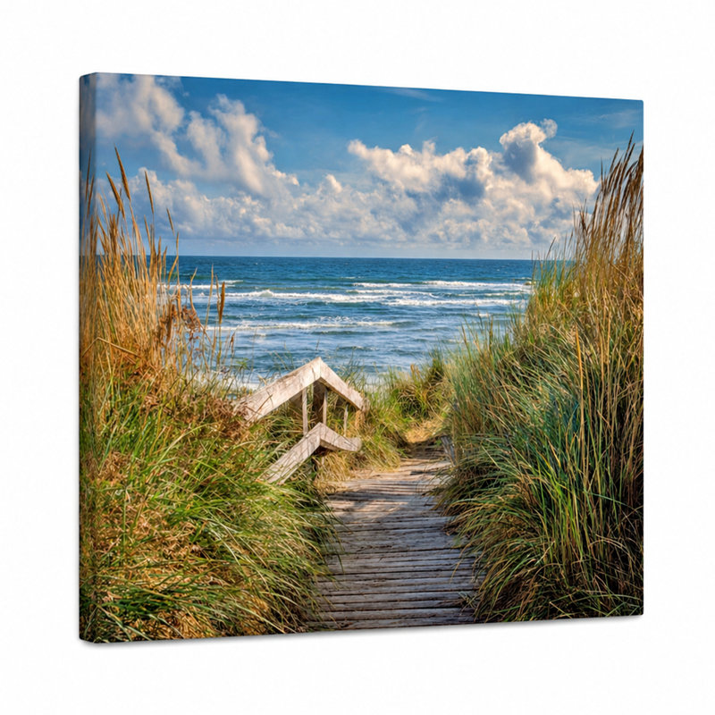 Boardwalk Breeze – Coastal Beach Pathway Canvas Wall Art, 30" H x 30" W