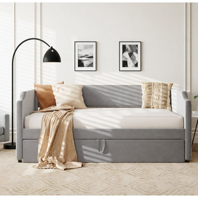 Velvet Upholstered Daybed with Pop Up Trundle
