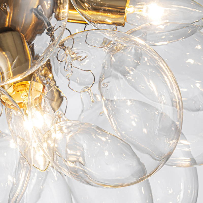 Isley 6 - Light Dimmable Clear Bubble Globe Glass Sphere Chandelier, Gold