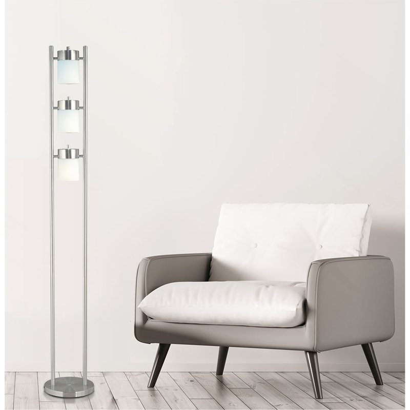 H 65 po À 3 TÊTES DE BLANC AVEC LAMPE DE SOL À DEUX MODES RÉGLABLES