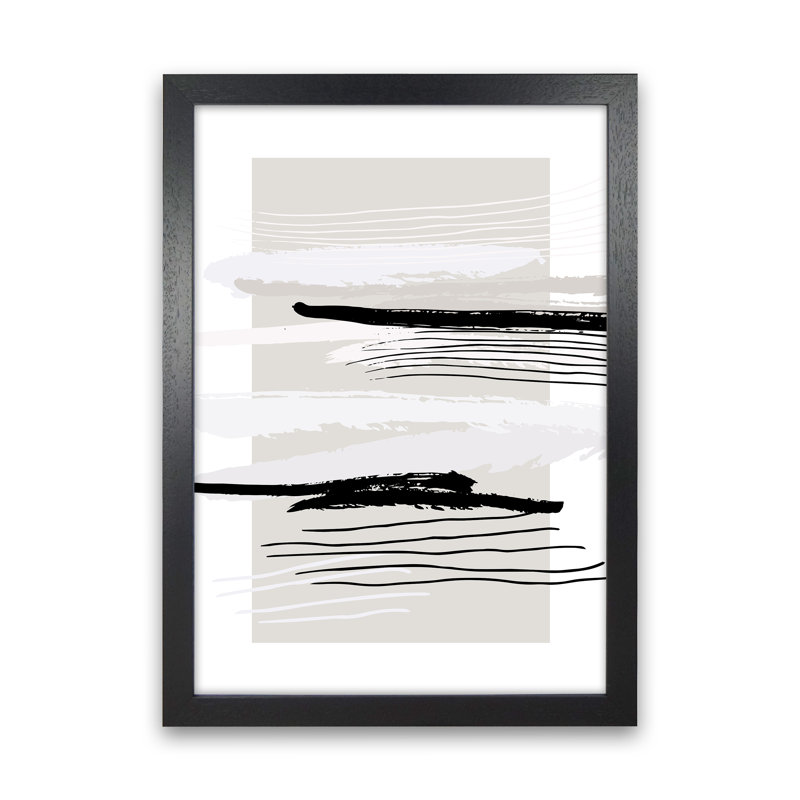 Abstracts Pennellate Linee Grey White Black by Planeta444 - Print, 46cm H x 34cm W x 3cm D, Black Framed