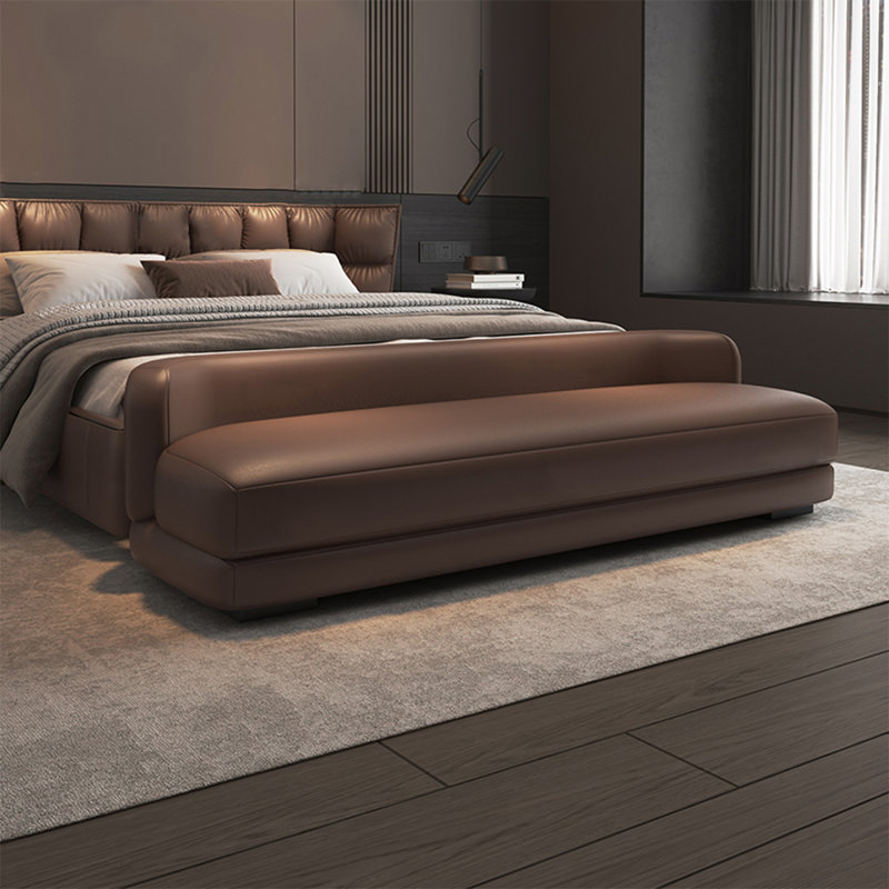 Banc rembourré brun, H 21,65 po x l 70,87 po x P 19,69 po