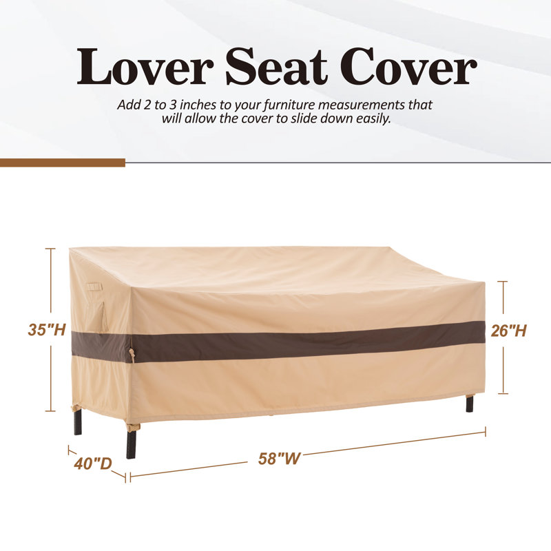 Waterproof Outdoor Patio Loveseat Cover, 58"W x 40"D x 35/26"H, Rip Stop, 3-Year Warranty, Beige/Coffee