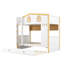Lit superposé simple au dessus d'un lit simple avec étagères de rangement et lit gigogne, structure de lit superposé peu encombrante, blanc et naturel
