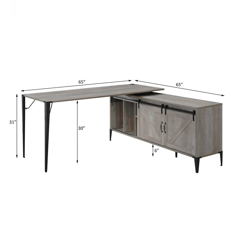Bureau d'écriture en L avec armoire, Gris