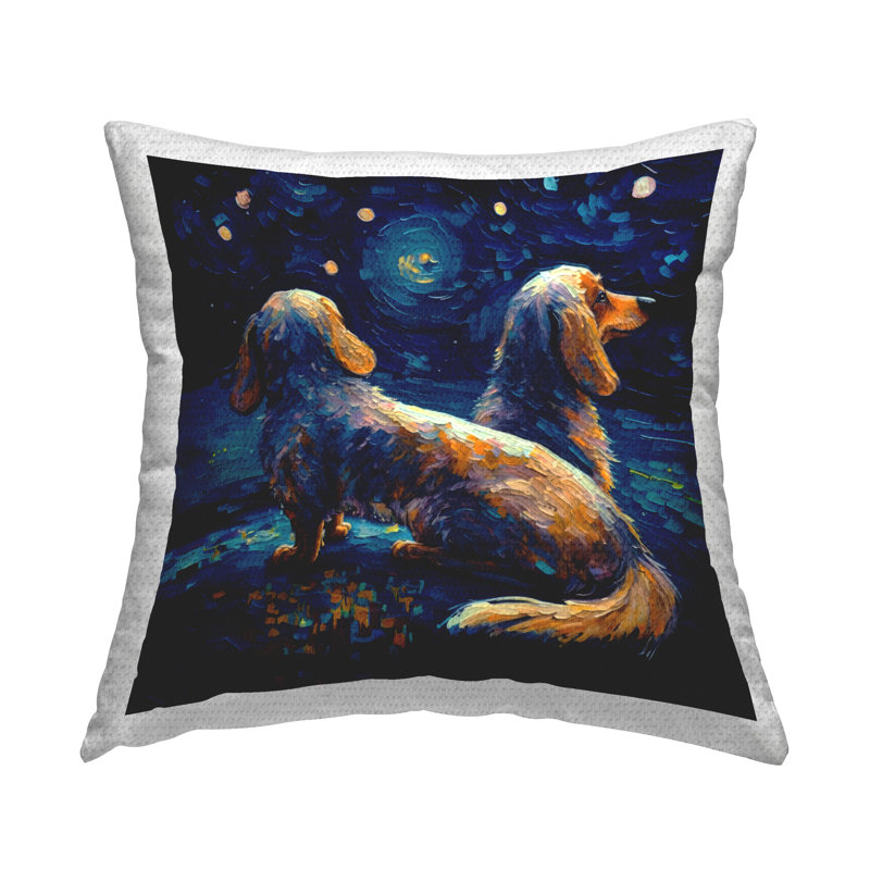 Coussin d'extérieur imprimé Van Gogh Style Dogs par Svetlana Aleynikova