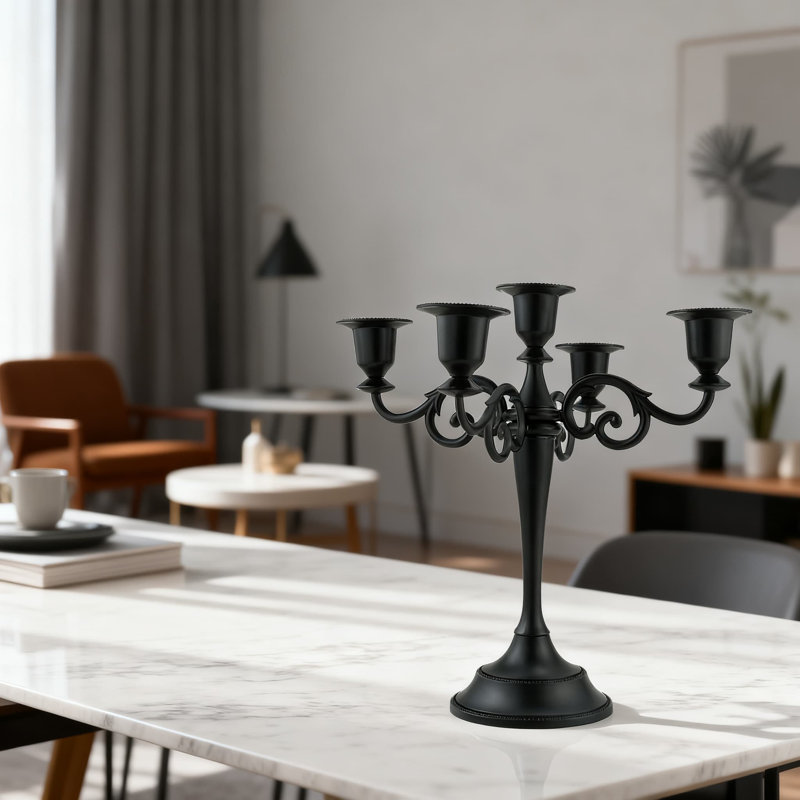5-Arm Metal Candelabra Holder For Taper And Pillar Candles, 10.6 Inch Tall Decorative Candle Stand Centerpiece For Wedding And Home Decor