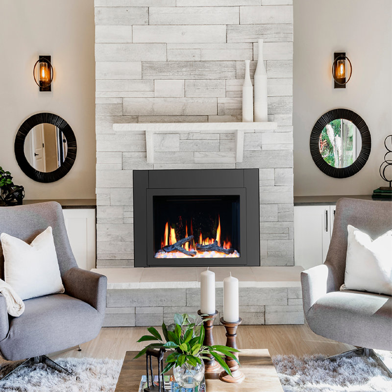 Litestar ZEF38VC 38" Smart Electric Fireplace Insert – WiFi App Control, Breathing Logs with Crushed Ice Rocks Decor, Multi Flame Colors, Crackling Sound, Built-In Fireplace Heater