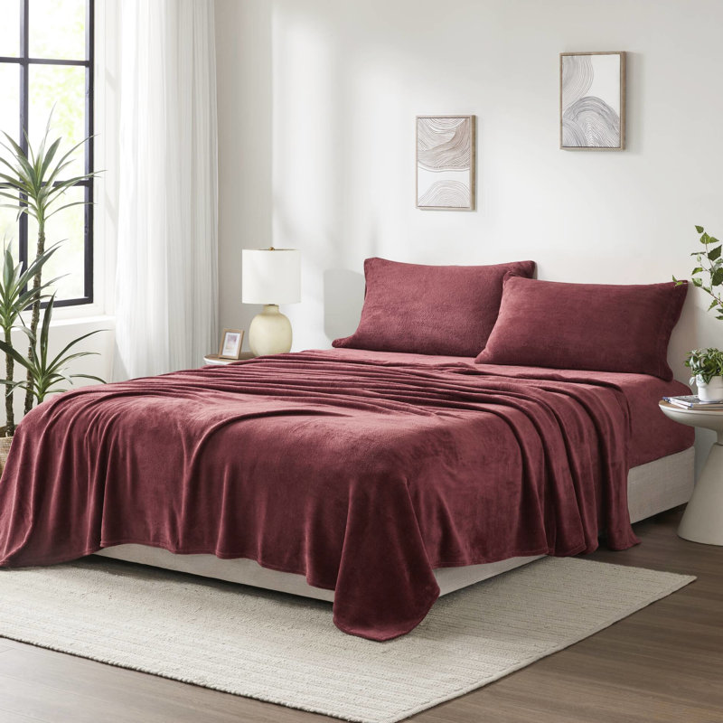 Ensemble de 4 draps pleine grandeur de couleur bourgogne - 100% ultra doux et confortable