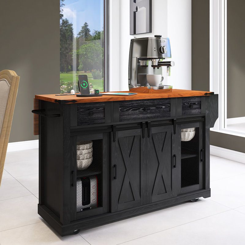 Îlot de cuisine roulant avec rangement, chariot de cuisine, Noir