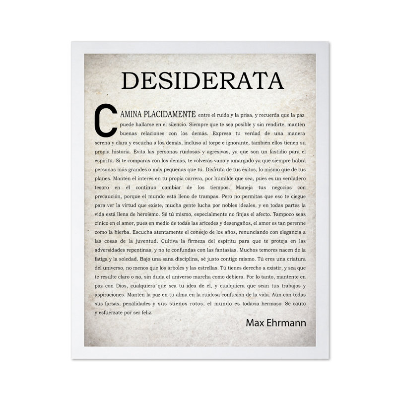 Max Ehrmann Desiderata, Affiche, H 12 po x l 16 po, Encadrement blanc