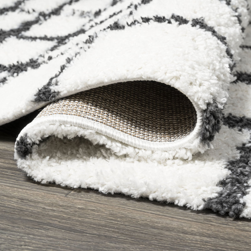 Arenal Geometric Grid Shag White/Gray Rug, Runner 2' x 10'