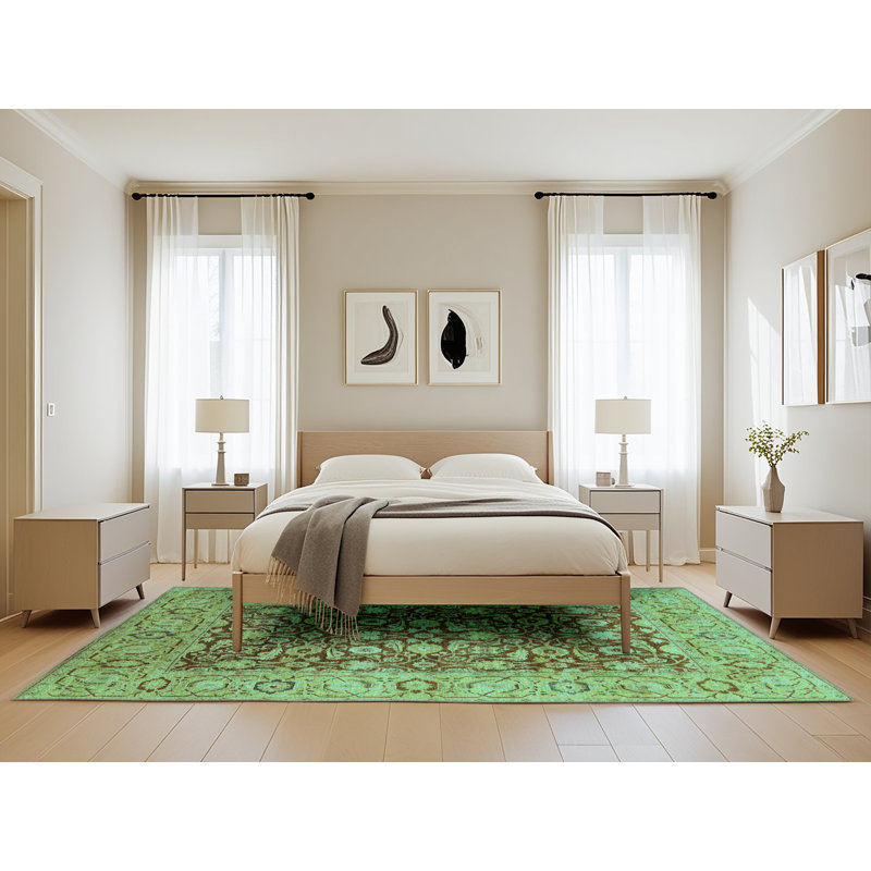 Tapis oriental en laine / polyester tissé à la machine en beige / brun, Rectangle 5 pi x 8 pi