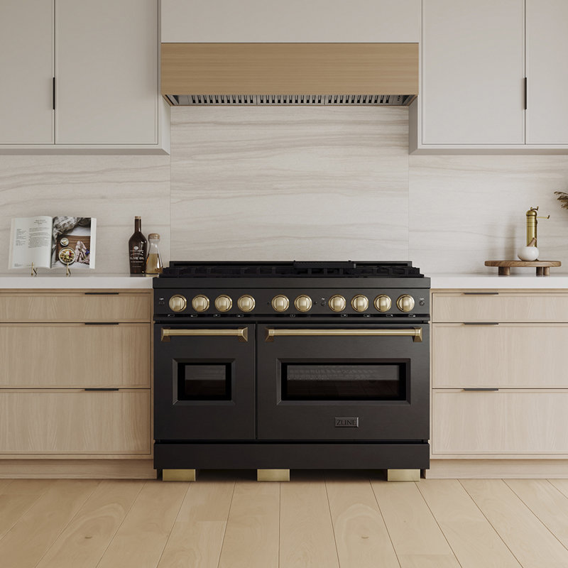 ZLINE Autograph 48 in. Classic Gas Range with 8 Burner DuoPro Cooktop w/ Champagne Bronze Accents, Black Stainless Steel