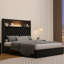 Luxurious Velvet Bed With Storage Shelf And Usb Port, Modern Black Design