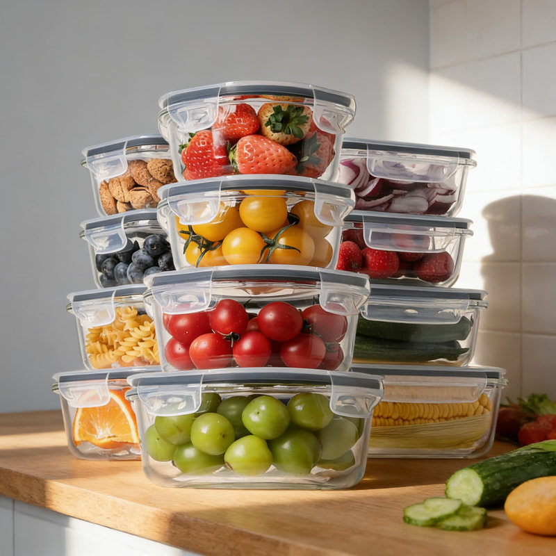 Ensemble de 24 contenants alimentaires en verre avec couvercles | Étanche à l'air, étanche et sans BPA | Va au micro-ondes, au four et au congélateur | Contenants de préparation de repas empilables pour l'organisation de la cuisine