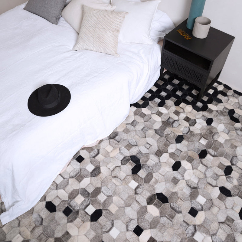 Trellis Cowhide Geometric Area Rug, Rectangle 2' x 3'