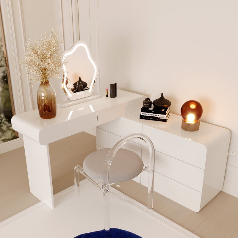 Dalasha Easy Installation Expandable 47.24 '' - 90 '' Cream Color Modern Makeup Vanity