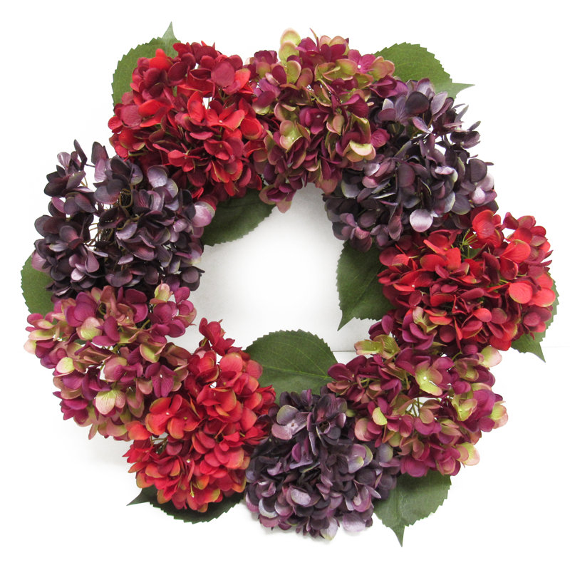 Couronne de fleurs en hortensia 20 po, Bourgogne/mauve