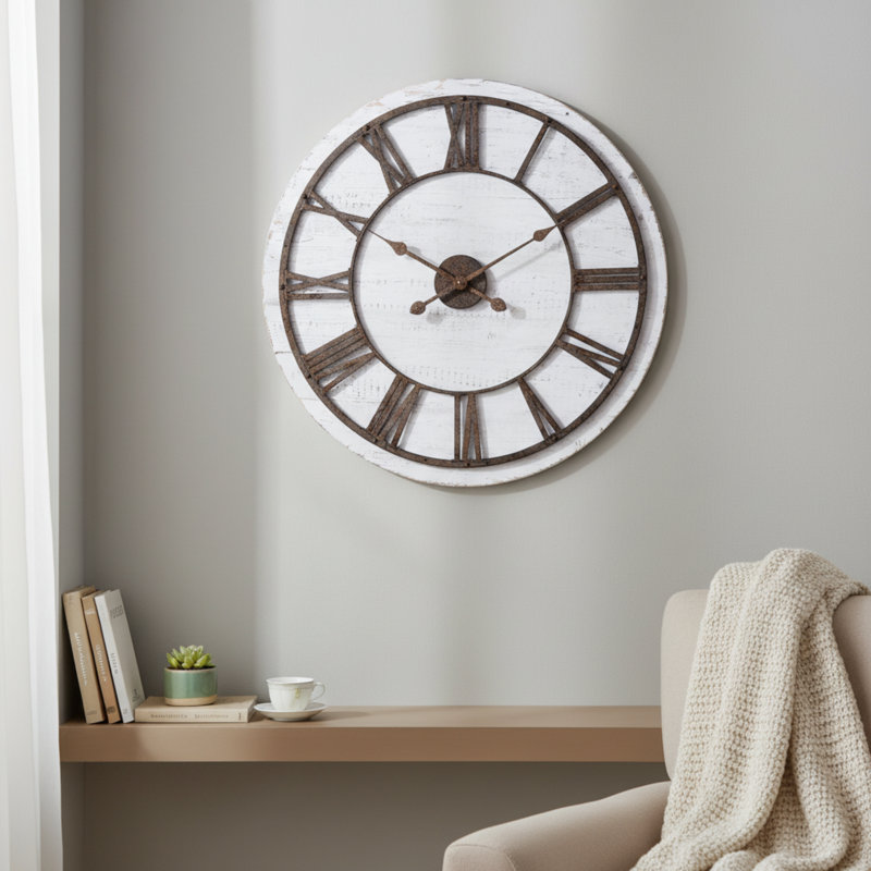 Rustic Wooden Clock With Aged Numerals And Hands