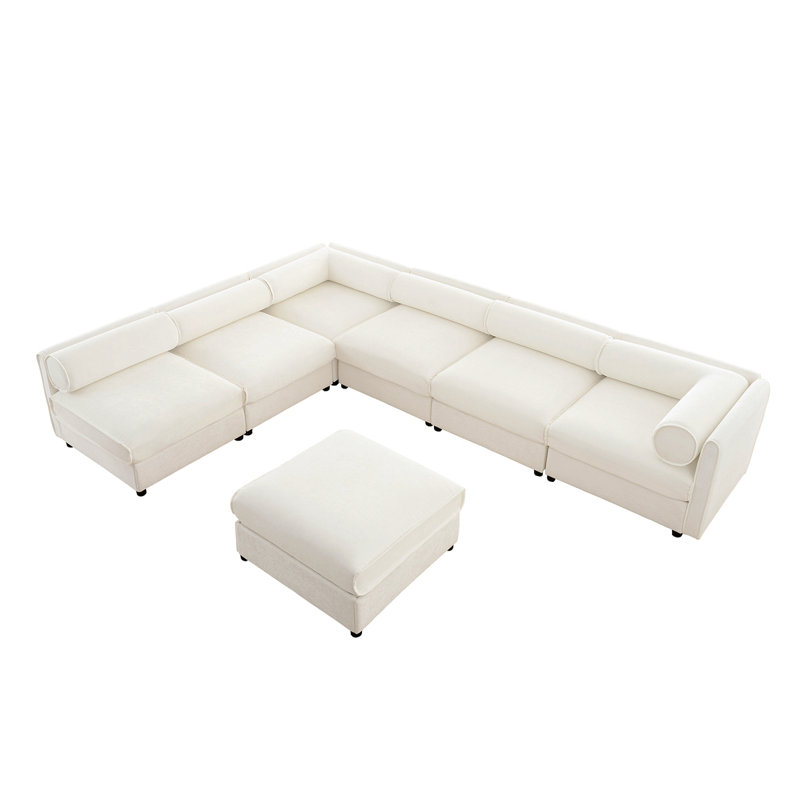 Canapé modulaire moderne 6 pièces avec rangement en tissu chenille blanc doux de style contemporain Cylindrica pour le salon