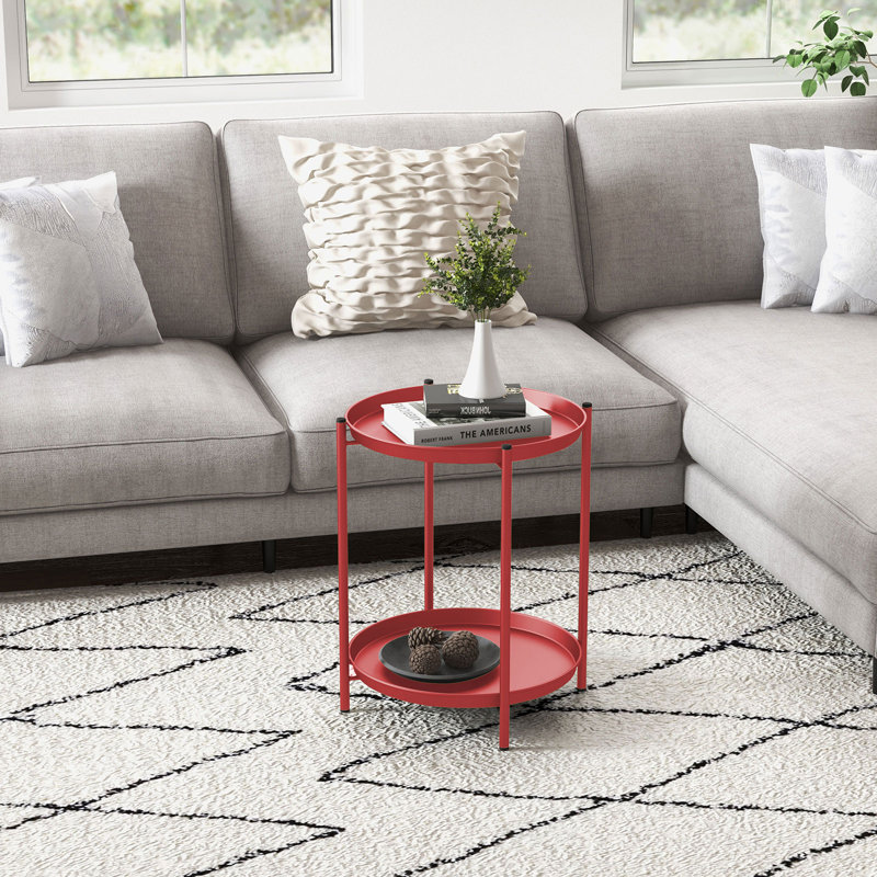 Eucleides Steel Tray Top End Table, Red