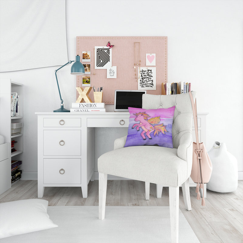 Coussin décoratif d’intérieur/d’extérieur en aquarelle licorne, 14 po x 14 po
